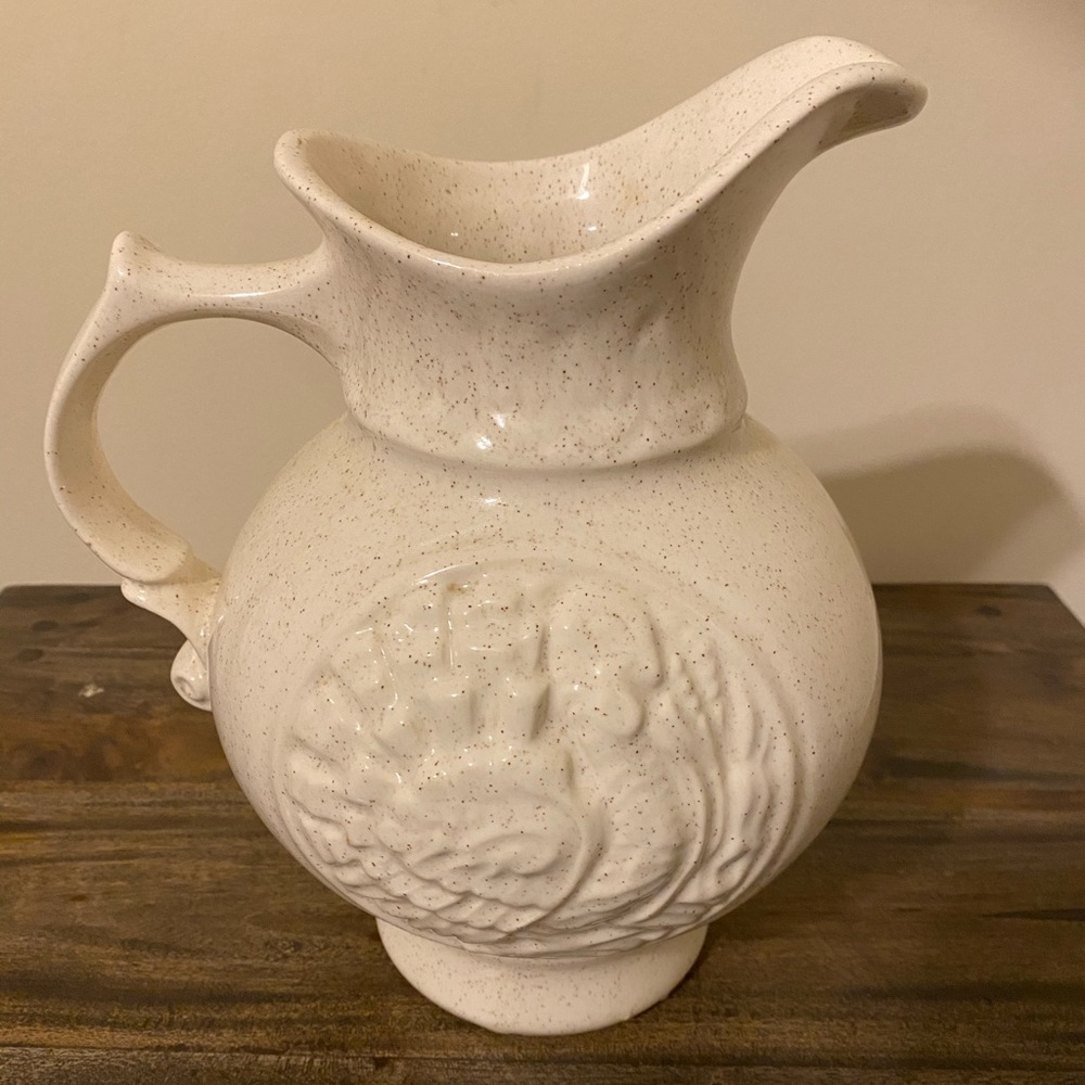 McCoy Pottery Embossed Turkey Gold Speck Flake Pitcher cream Thanksgiving Decor